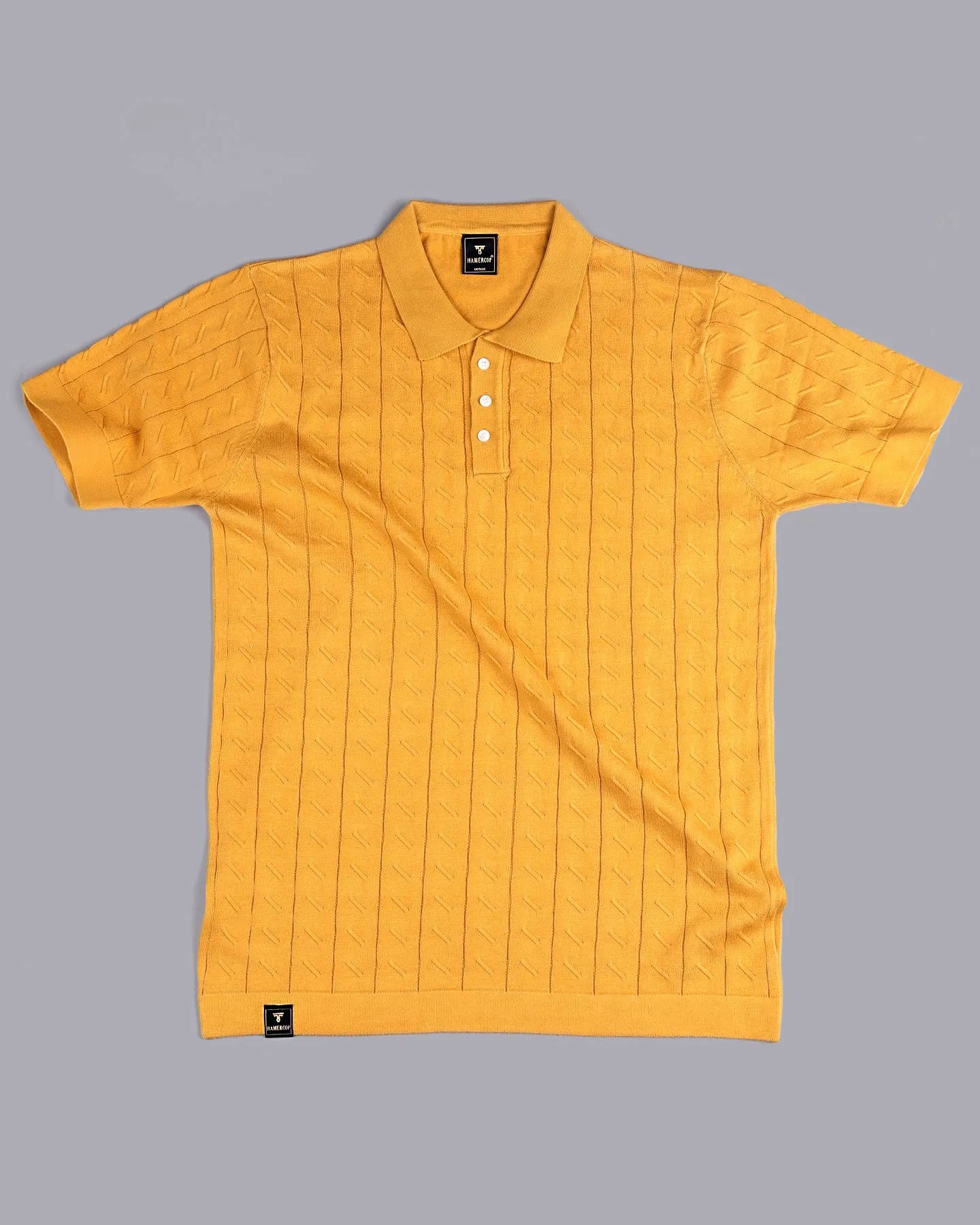 Basco Turmeric Yellow Knitted Cotton Polo T-Shirt