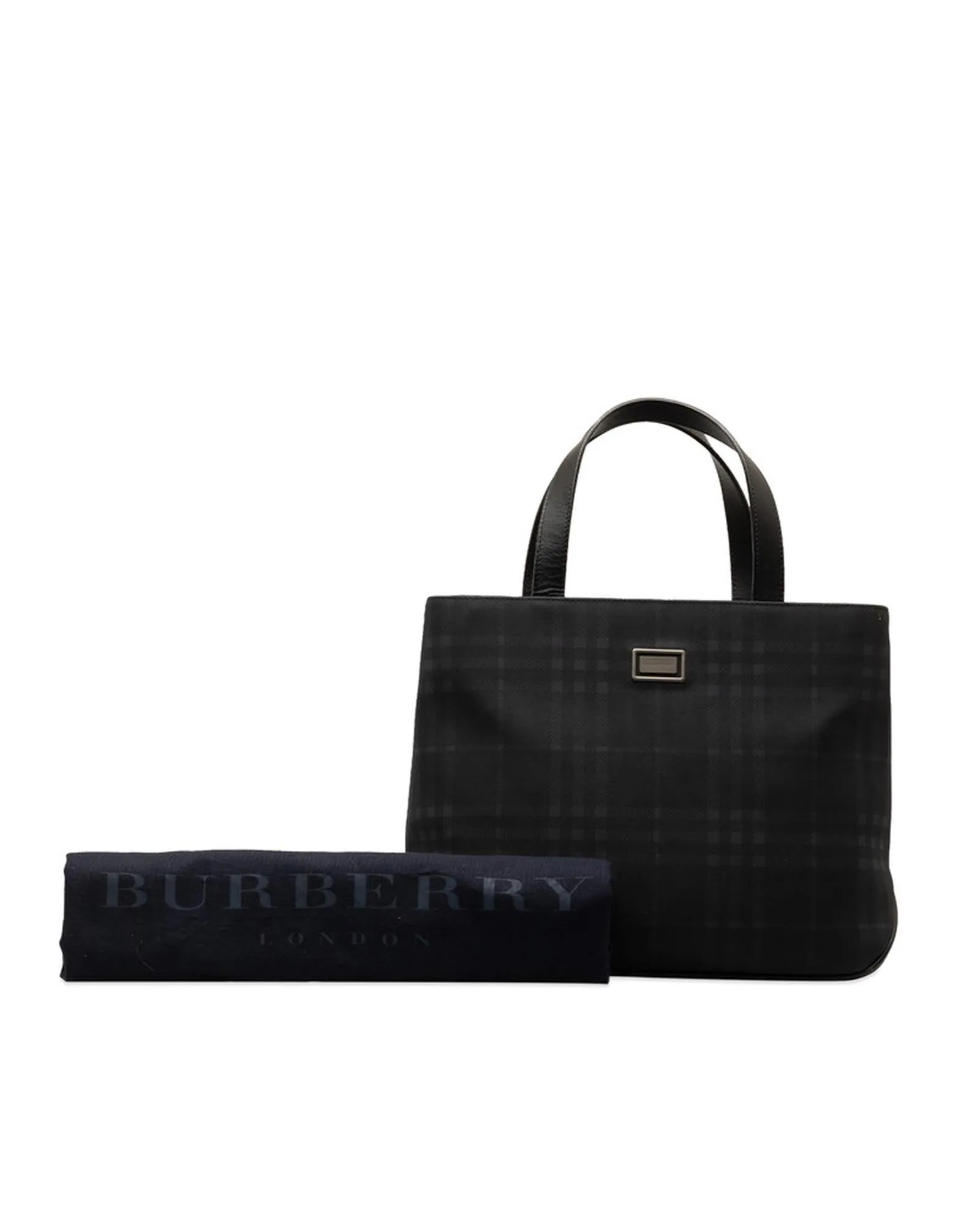 Canvas Leather Check Handbag in Navy Black by Burberry