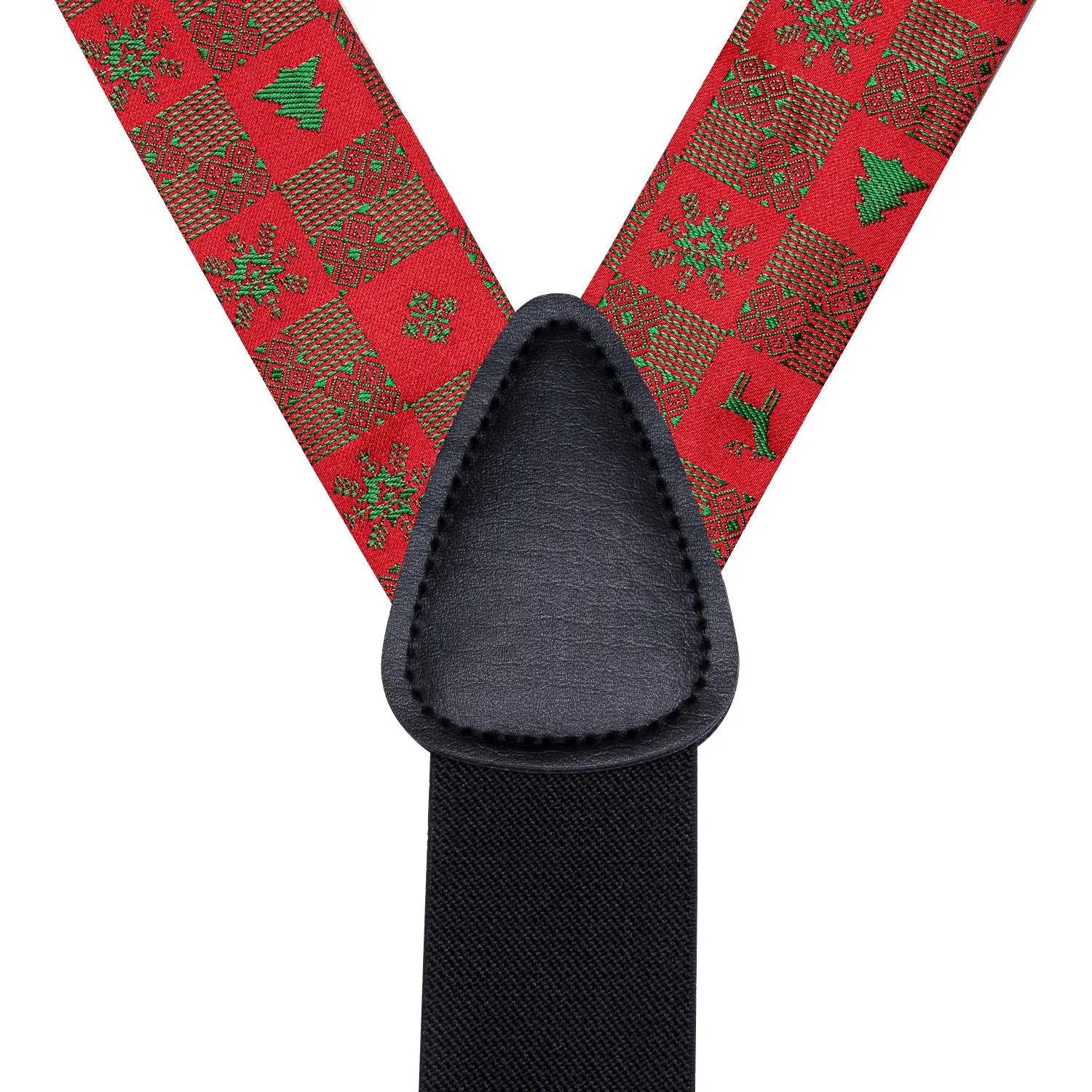 Christmas Red Green Tree Novelty Y Back Brace Clip-on Men's Suspender with Bow Tie Set