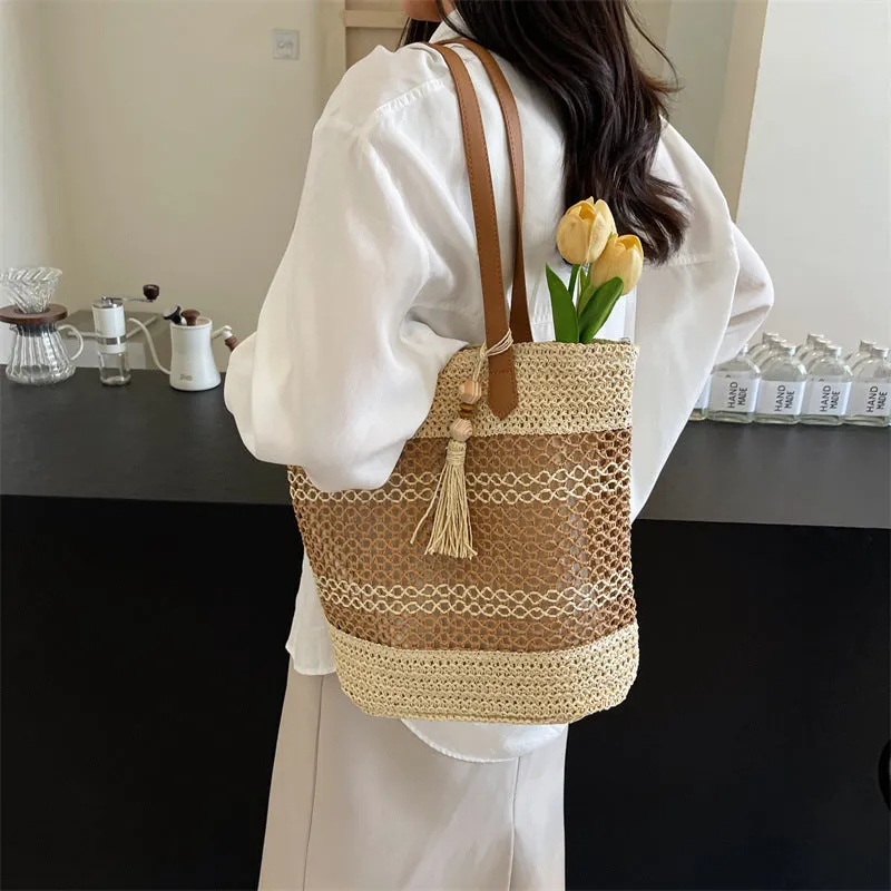 Fashion Stripe Straw Shoulder Bags