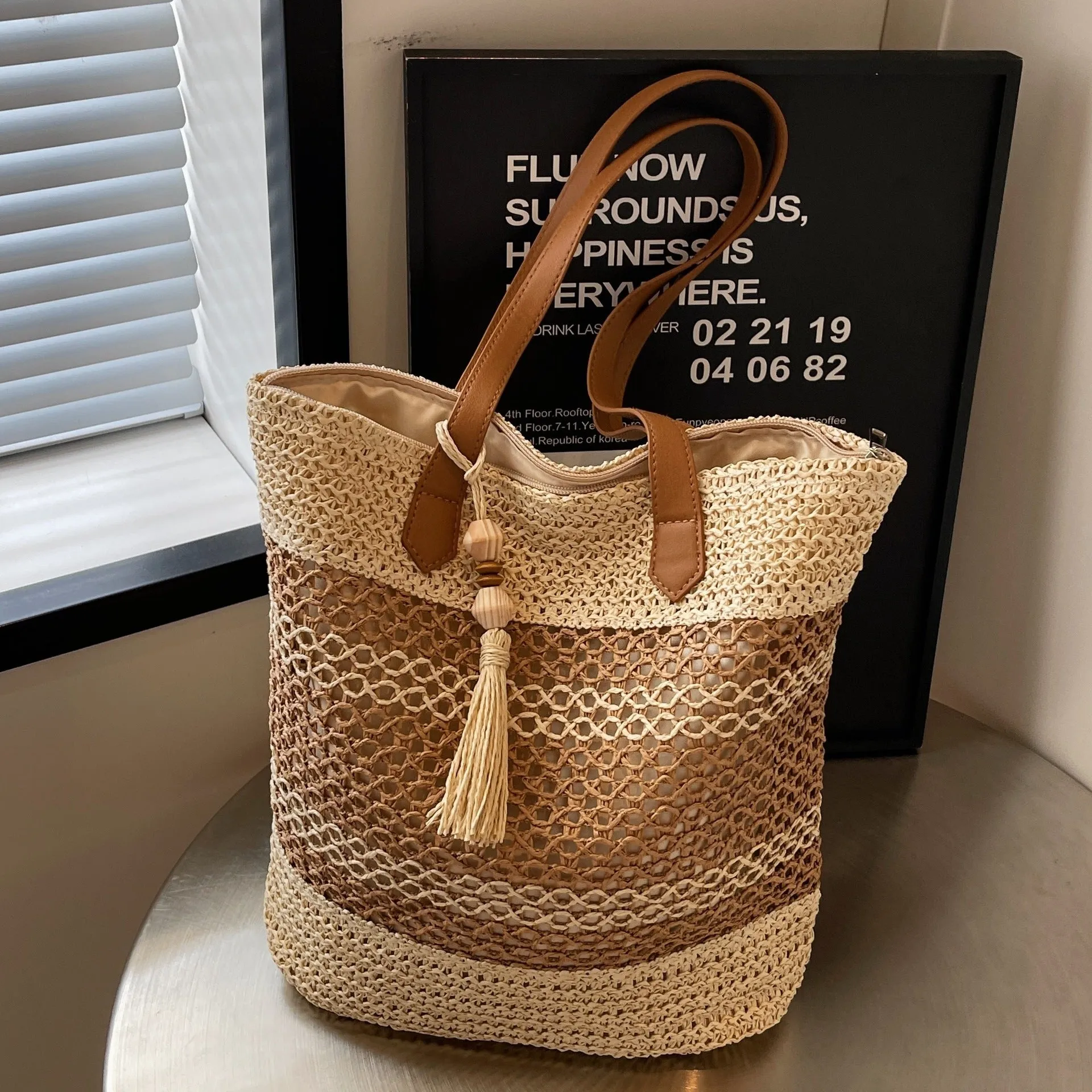 Fashion Stripe Straw Shoulder Bags