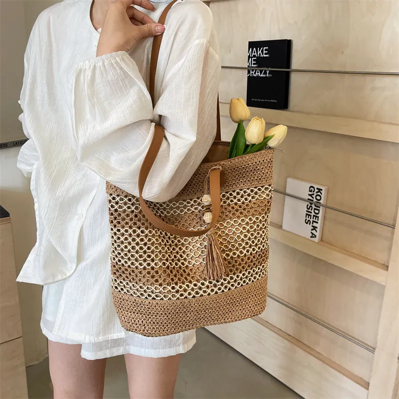 Fashion Stripe Straw Shoulder Bags
