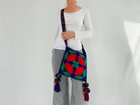 Huichol Hand-Embroidered Shoulder Bag. Peyote Bag.