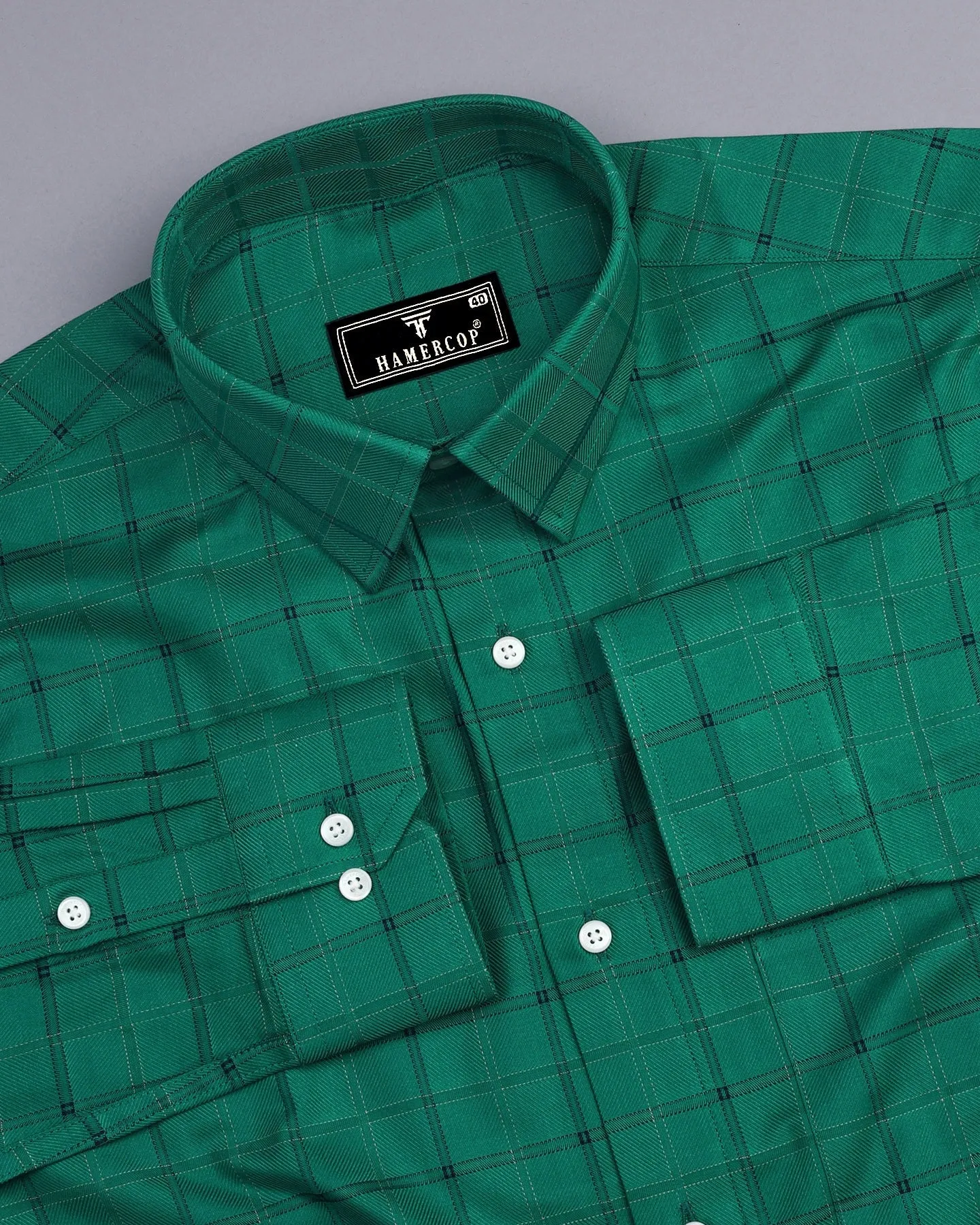 Leaf Green With NavyBlue Check Premium Giza Shirt