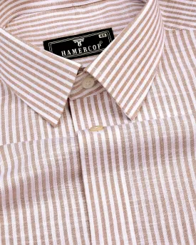 Lifa Cream With White Stripe Linen Cotton Formal Shirt