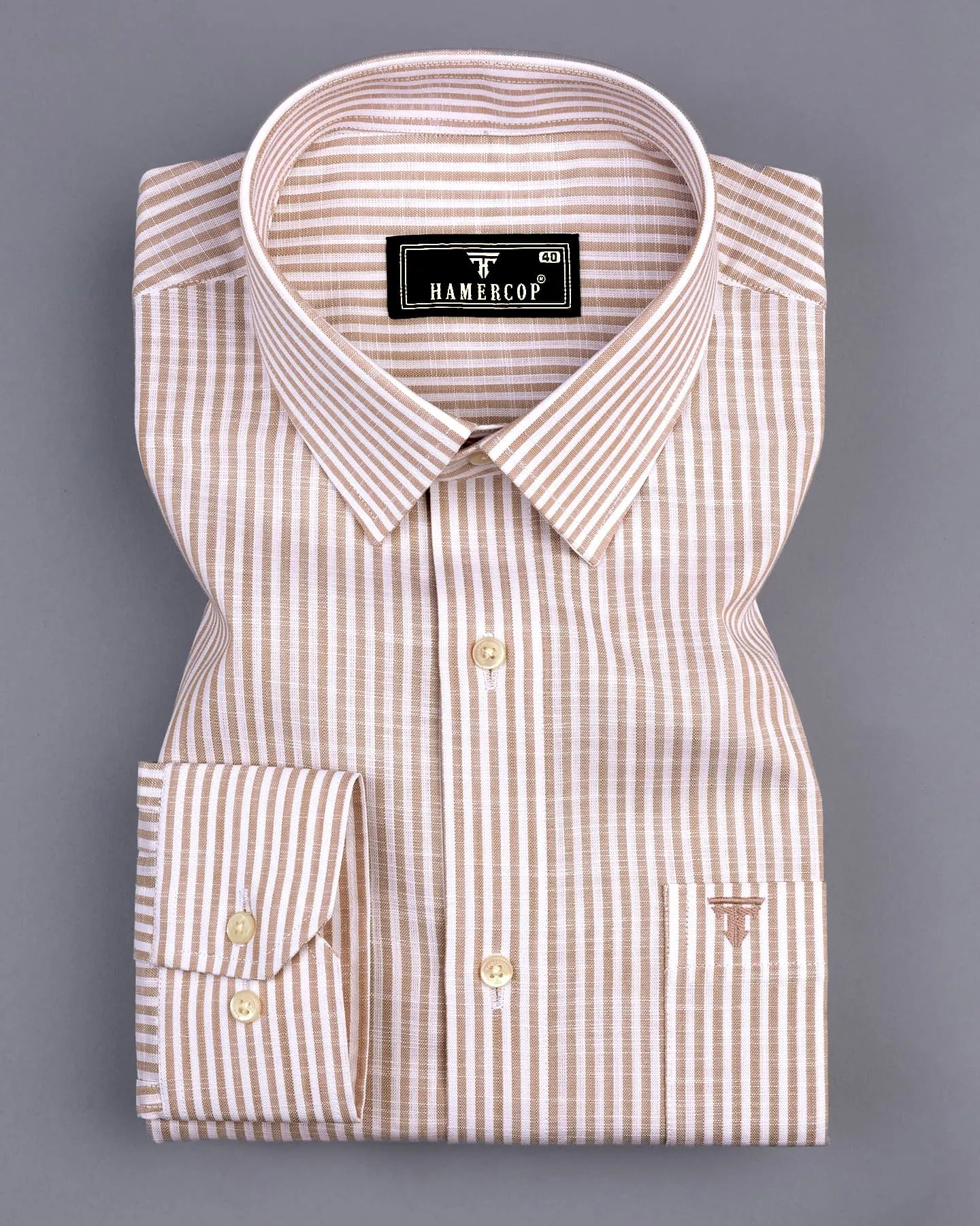 Lifa Cream With White Stripe Linen Cotton Formal Shirt