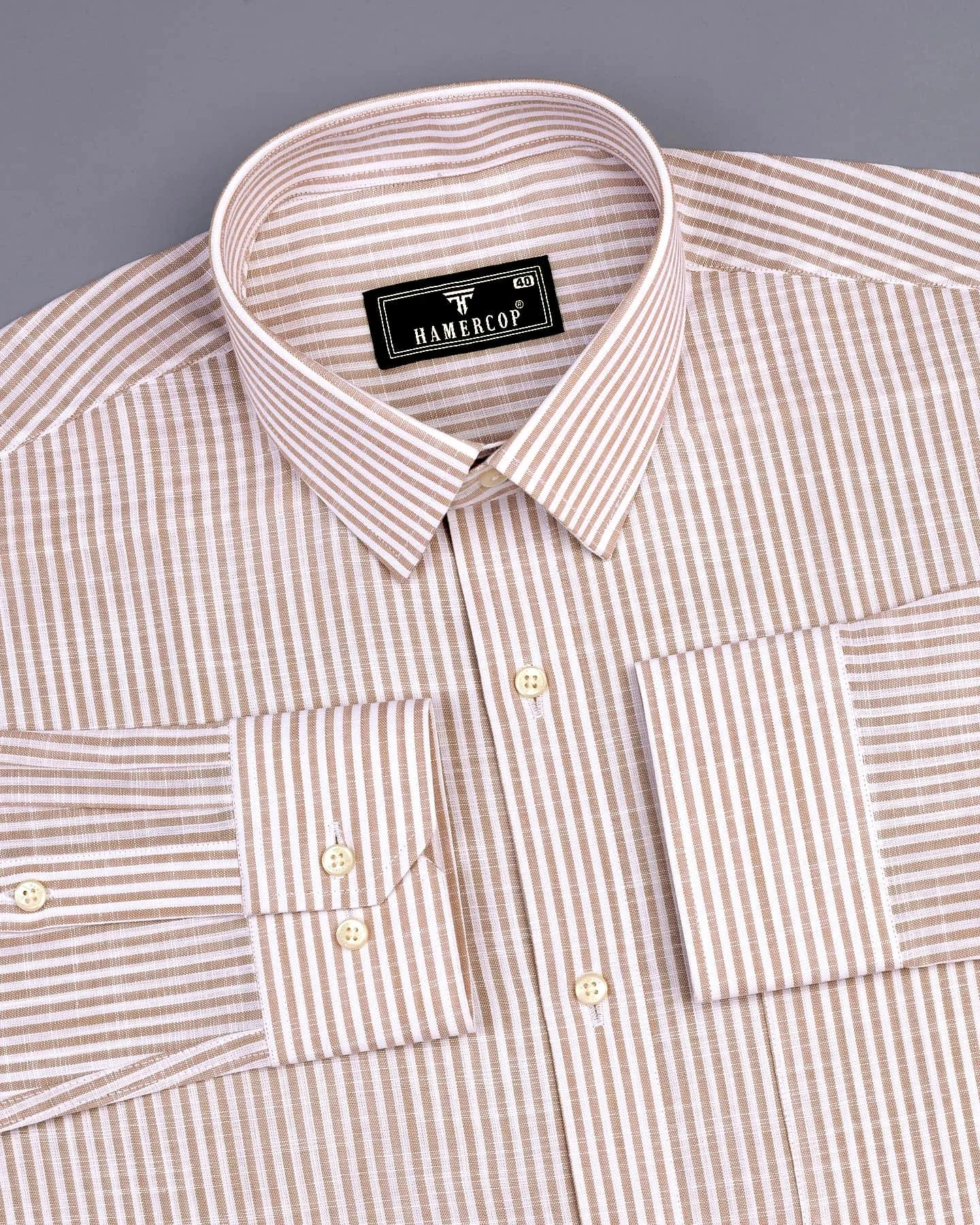 Lifa Cream With White Stripe Linen Cotton Formal Shirt