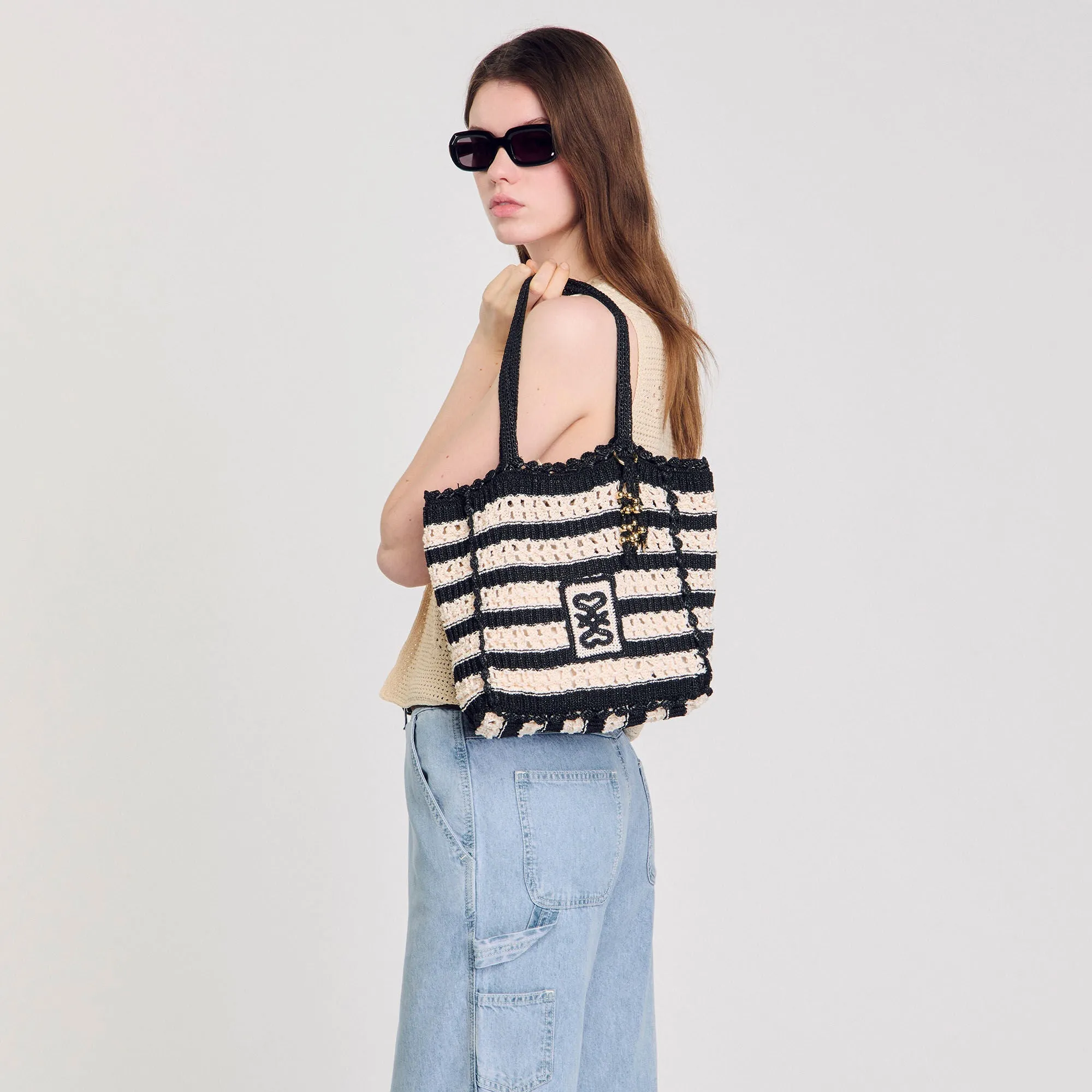 Newbaleares Two-Tone Crochet Bag Ecru / Black
