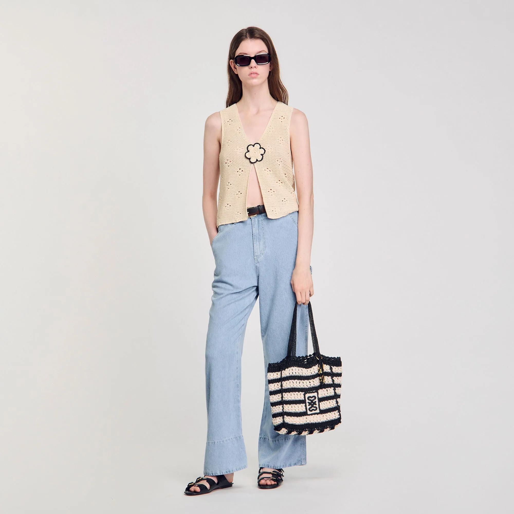Newbaleares Two-Tone Crochet Bag Ecru / Black