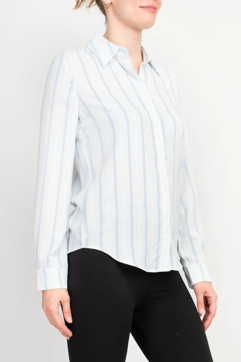 Philosophy long slv collared button down flowt striped shirt