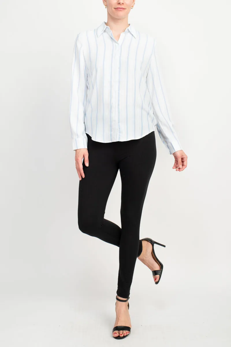 Philosophy long slv collared button down flowt striped shirt