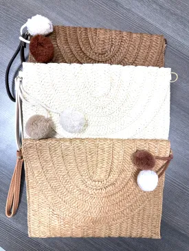 Pom Pom Straw Clutch