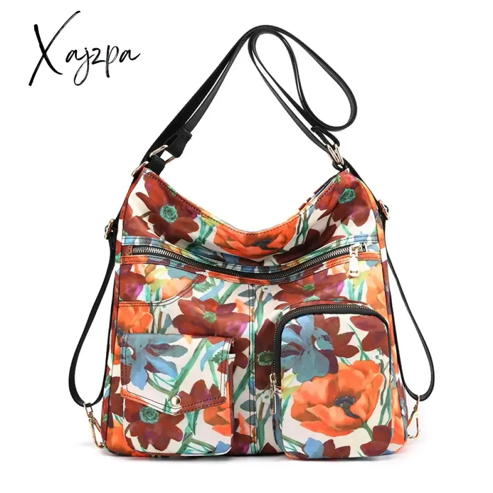 Xajzpa - Fashion Woman Nylon Laptop Backpack Multifunctional Floral Zipper Soft Travel Bag Mochila Feminina School Bags For Teenage Girls