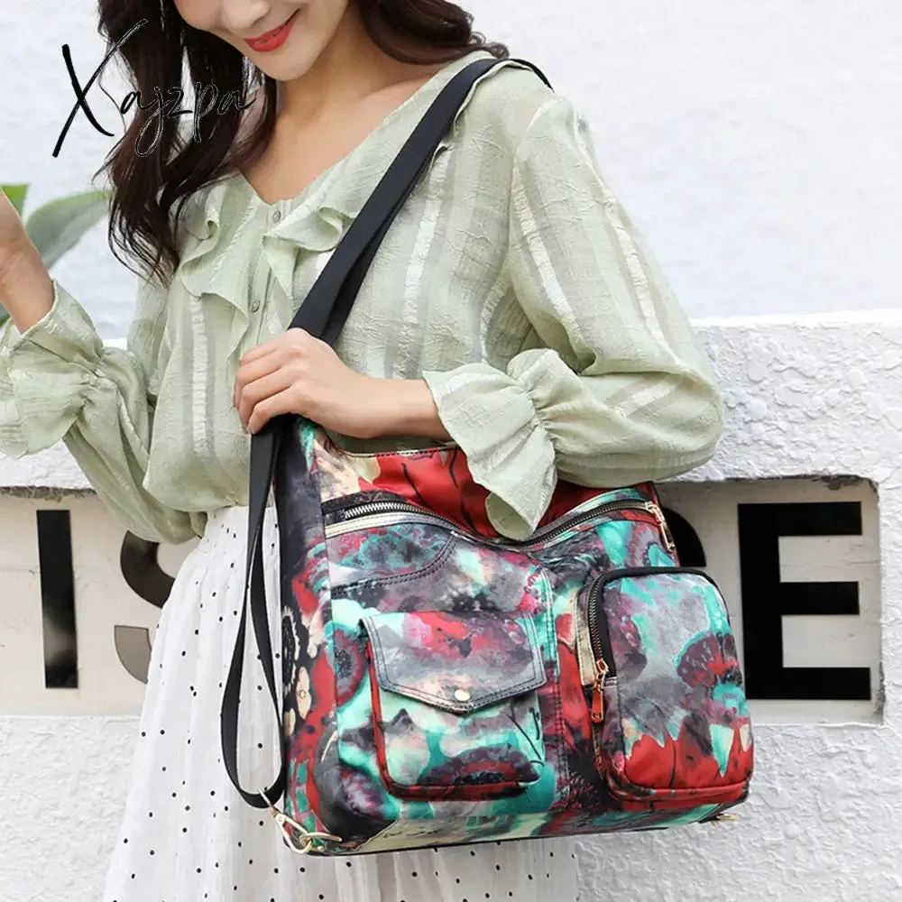 Xajzpa - Fashion Woman Nylon Laptop Backpack Multifunctional Floral Zipper Soft Travel Bag Mochila Feminina School Bags For Teenage Girls