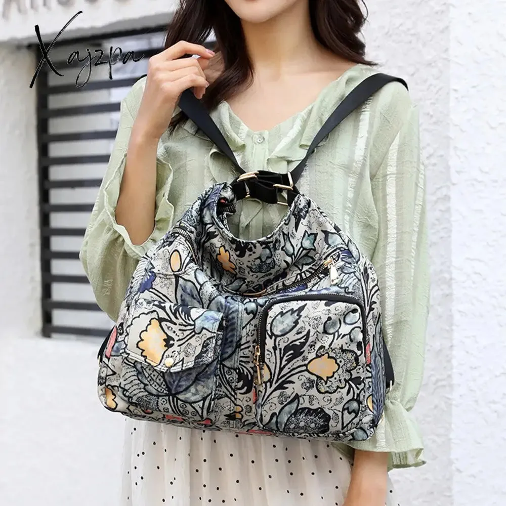 Xajzpa - Fashion Woman Nylon Laptop Backpack Multifunctional Floral Zipper Soft Travel Bag Mochila Feminina School Bags For Teenage Girls