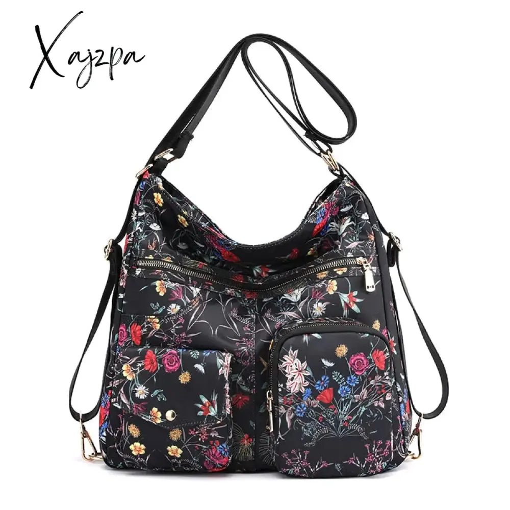Xajzpa - Fashion Woman Nylon Laptop Backpack Multifunctional Floral Zipper Soft Travel Bag Mochila Feminina School Bags For Teenage Girls