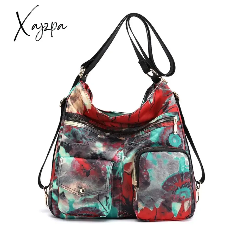 Xajzpa - Fashion Woman Nylon Laptop Backpack Multifunctional Floral Zipper Soft Travel Bag Mochila Feminina School Bags For Teenage Girls